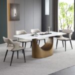 ブロンズクレセントベース ダイニングテーブル＆チェアセット | ダークシンタードストーン | 彫刻的アーク脚 | 完全受注製作 - Image 2