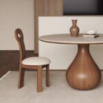 【ダイニングセット】無垢材ティアドロップペデスタル 丸テーブル＋チェアセット｜焼結石天板｜ターンテーブル付き｜完全受注製作 - Image 9