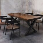 ダイニングテーブルセット CROCE 4人掛け／6人掛け 天然木×スチールXフレーム ヴィンテージ インダストリアル 食卓セット 厳選直輸入 - Image 2
