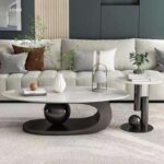 【高級輸入家具】PERLA ペルラ イタリアンモダン センターテーブル ＆ サイドテーブル 2点セット 焼結石天板 アーチベース スフィア ラグジュアリー リビングテーブル gold - Image 2
