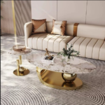 【高級輸入家具】PERLA ペルラ イタリアンモダン センターテーブル ＆ サイドテーブル 2点セット 焼結石天板 アーチベース スフィア ラグジュアリー リビングテーブル gold