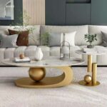 【高級輸入家具】PERLA ペルラ イタリアンモダン センターテーブル ＆ サイドテーブル 2点セット 焼結石天板 アーチベース スフィア ラグジュアリー リビングテーブル gold - Image 4