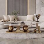 SFERA（スフェラ）センターテーブル 2点セット｜イタリアンモダン｜リビングテーブル ローテーブル｜楕円形セラミック天板 球体デザイン脚｜幅140cm＋サイドテーブル - Image 4