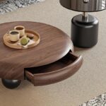 ナチュラルモダン センターテーブル 2点セット「Bombato」| 天然木 × スモークガラス | 直径90cm | ウォールナット - Image 4