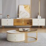 【高級輸入家具】ADAGIO アダージョ イタリアンモダン テレビボード ＆ センターテーブル 2点セット 200cm リビング収納 リブデザイン ゴールド ラグジュアリー - Image 4