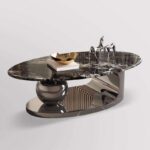【高級輸入家具】RAGGIO ラッジョ イタリアンモダン オーバル センターテーブル 焼結石天板 アーチベース スフィア ラグジュアリー リビングテーブル grey - Image 5