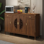 CREDENZA（クレデンツァ）サイドボード｜オリエンタルモダン｜玄関 リビング ダイニング｜収納キャビネット 彫刻扉 真鍮調金具｜幅100cm〜140cm