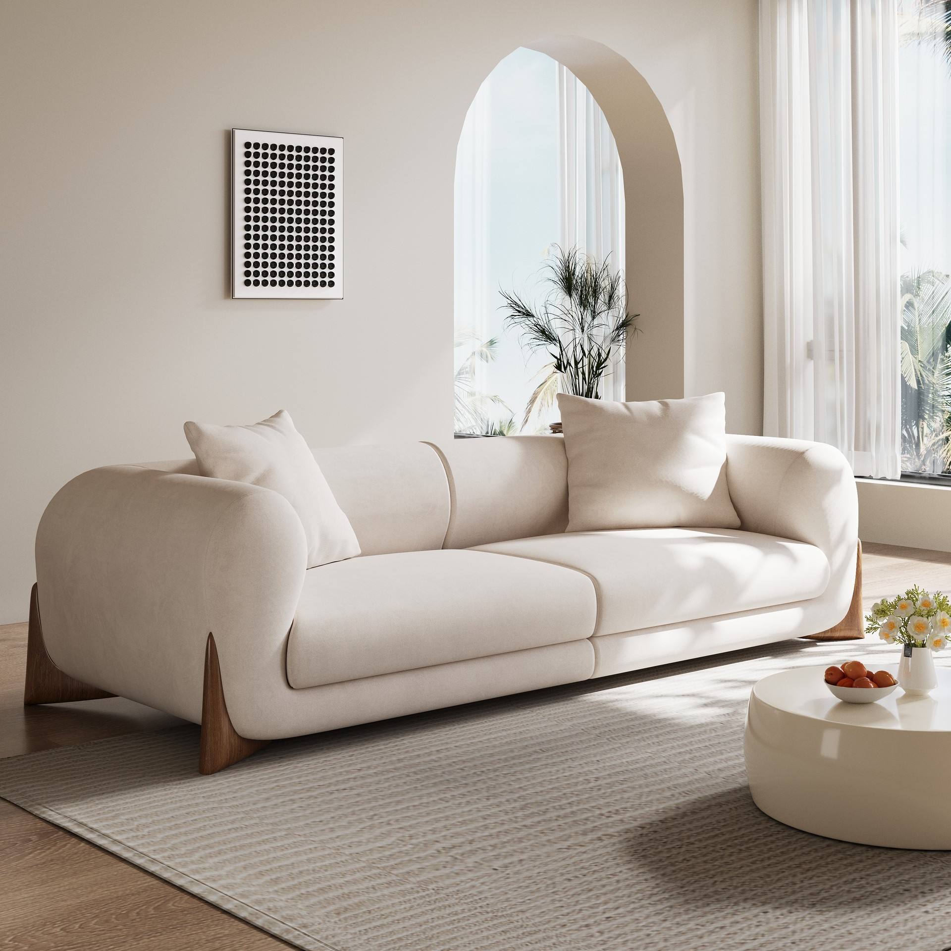 7 VELA(ヴェーラ)ソファ|イタリアンモダン|曲線ウッドレッグデザイン|140cm/180cm/220cm/240cm/280cm/300cm - Image 1